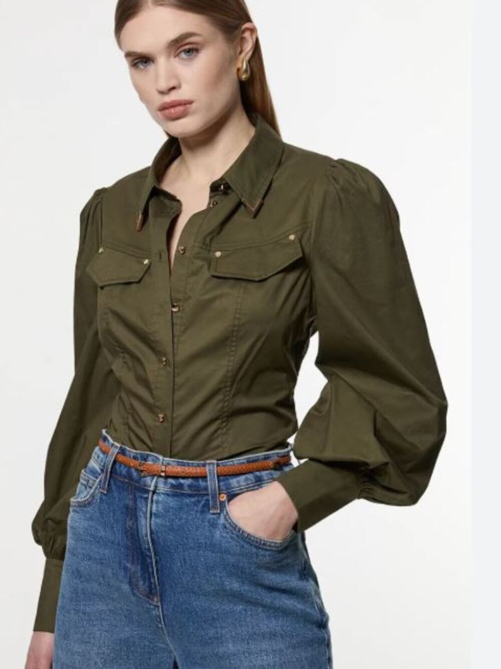 Karen Millen Shirt Cotton Statement Collar Women's sz 6 NWT